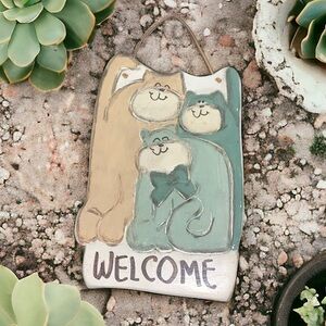 Cat Welcome Hanging Sign Decoration Plaster